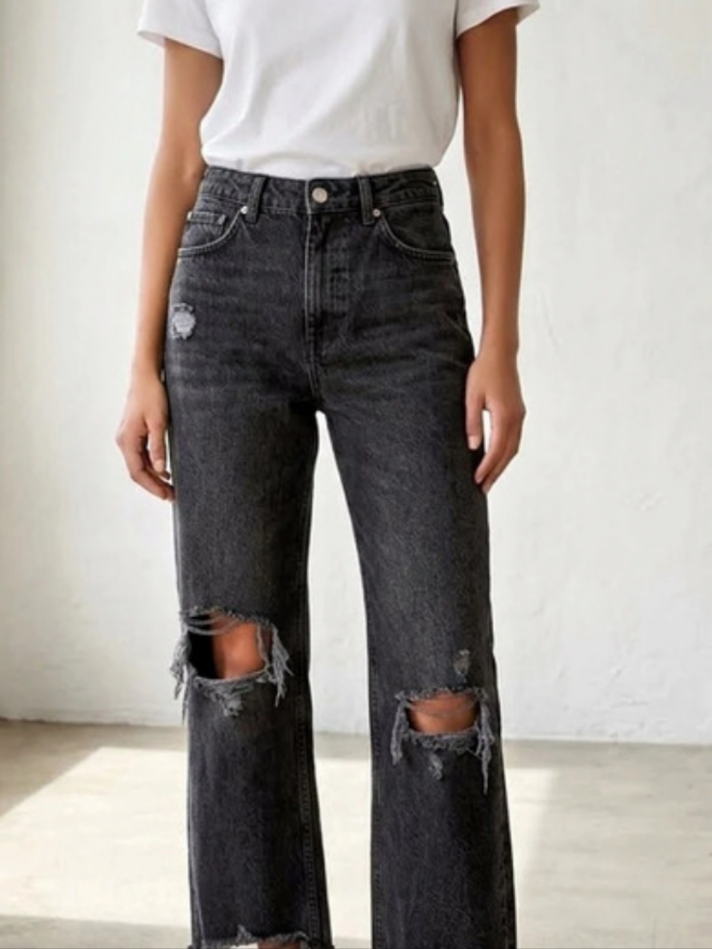Zara Distressed Straight Leg Jeans Size 10 Women's